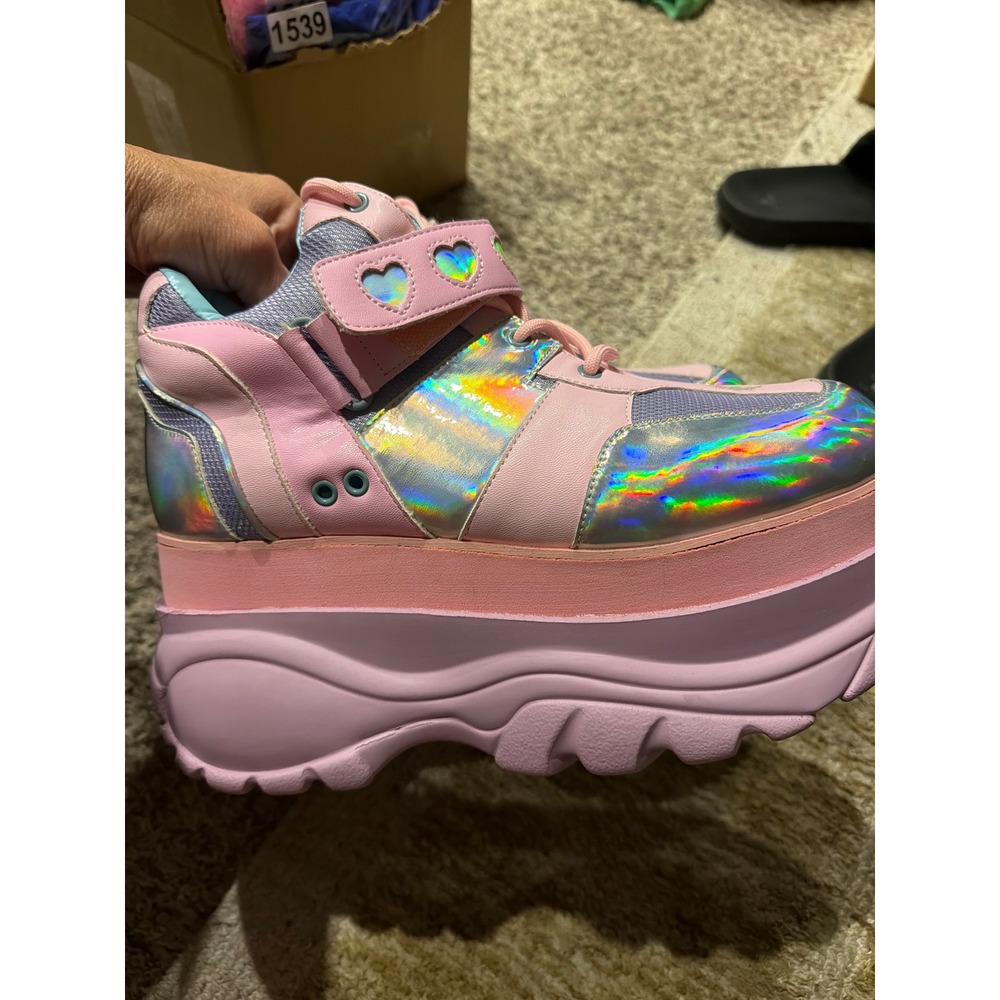 Sugar Thrillz Pink Holographic Heart Platform Sneakers Womens 10 M Y2K Kawaii